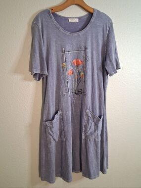 Jess & Jane Vintage Tunic Dress With Pockets Purple Acid Wash XL
